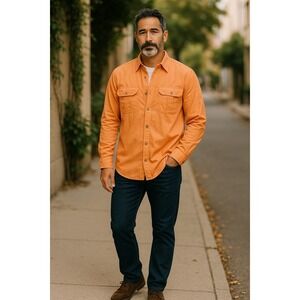 Cabela's Men's Orange Cotton-Blend Long Sleeve‎ Button-Up Shirt, Medium